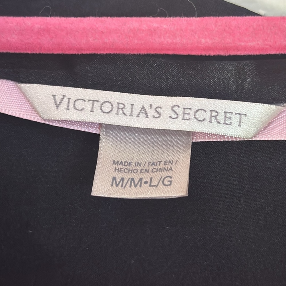 VICTORIA’S SECRET Black Short Kimono Robe with Pockets Lined with Pink Size M/L - Picture 6 of 11
